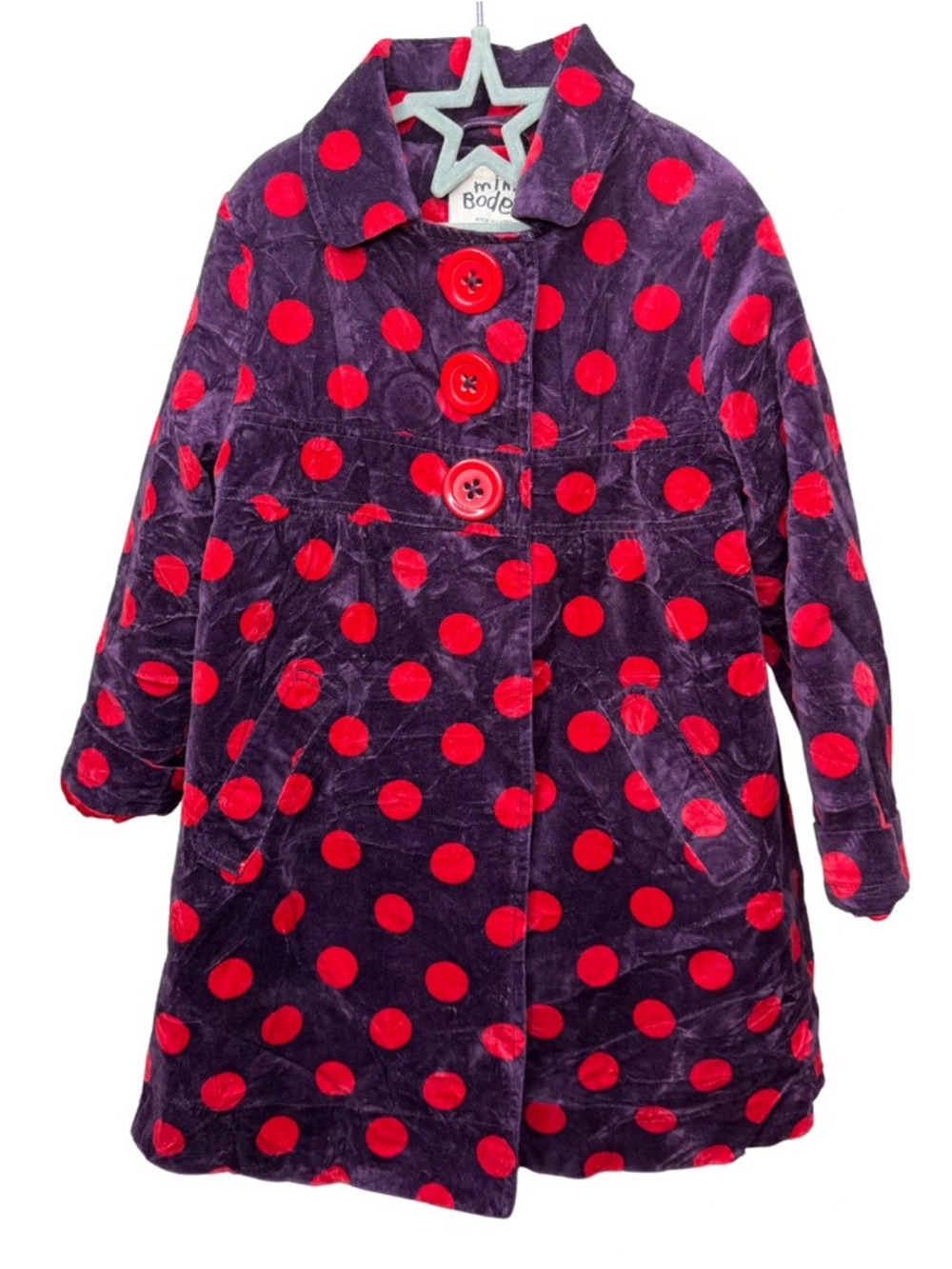 Mini Boden Purple & Red Polka Dot Lined Coat 4-5Y